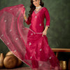 Dhiyona VV Iraaya Red Women Kurta and Pant Dupatta Sets Silk Blend Fabrics with Embroidery