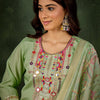 Dhiyona VV Sashi Women's Embroidered Sea Green Silk Blend Straight Suit Set with Dupatta