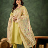 Dhiyona VV Pushti Women's Embroidered Yellow Silk Blend Straight Suit Set with Dupatta