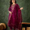 Dhiyona VV Sakshi Purple Women Floral Embroidered Regular Kurta with Trousers & With Dupatta