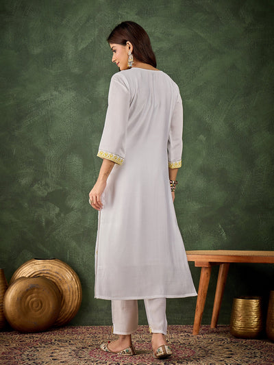Indyancart VV Baani Women's Silk Blend Embroidered Straight Kurta & Pant Set