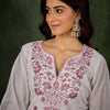 Dhiyona VV Vrinda Women's Silk Blend Embroidered Straight Kurta & Pant Set