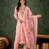 Dhiyona VV Nidhi Women's Embroidered Pink Silk Blend Straight Suit Set with Dupatta