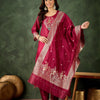 Dhiyona VV Roop Women's Silk Blend Banarasi Jacquard Zari Woven Straight Kurta Pant with Dupatta Set