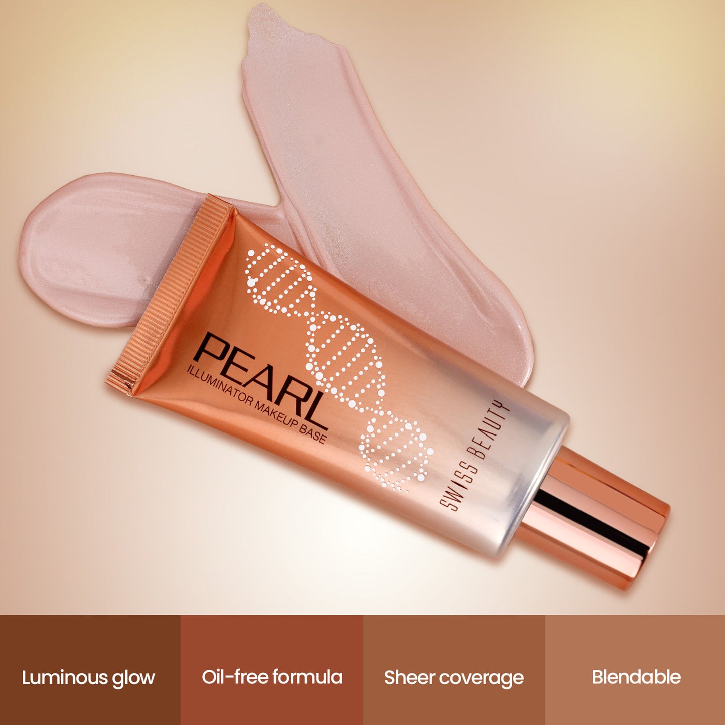 Swiss Beauty Pearl Illuminator Makeup Base Long lasting & Radiant Skin Highlighter - 01 Golden Pink