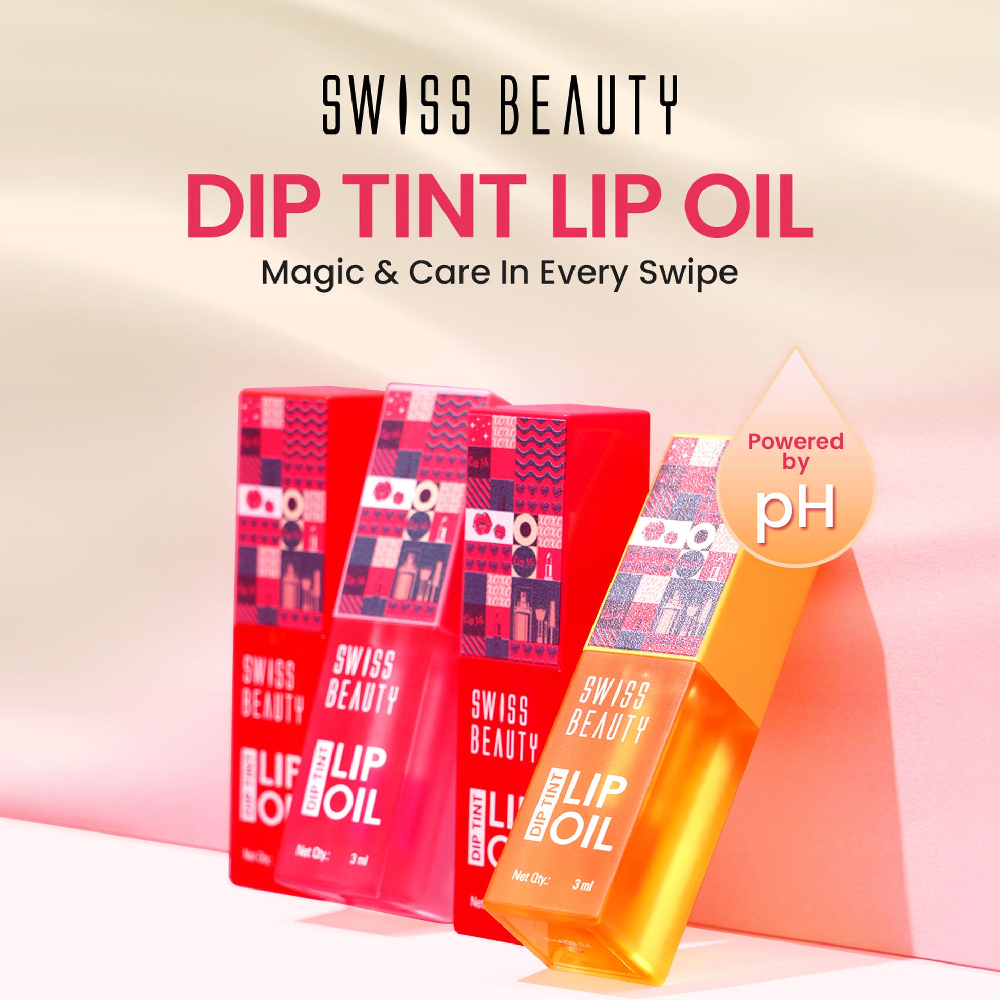 Swiss Beauty Dip Tint Color Changing Long Lasting With Vitamin-E PH Lip Oil - 1 Strawberry