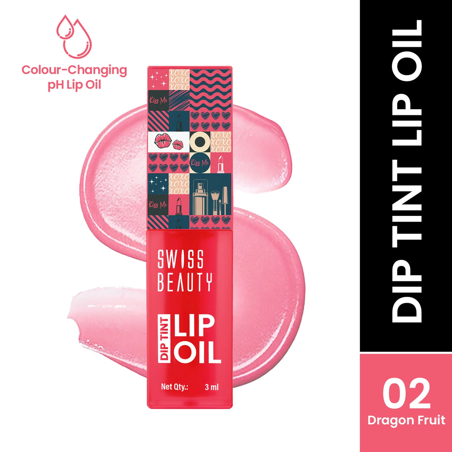Swiss Beauty Dip Tint Color Changing Long Lasting With Vitamin-E PH Lip Oil - 2 Dragon Fruit