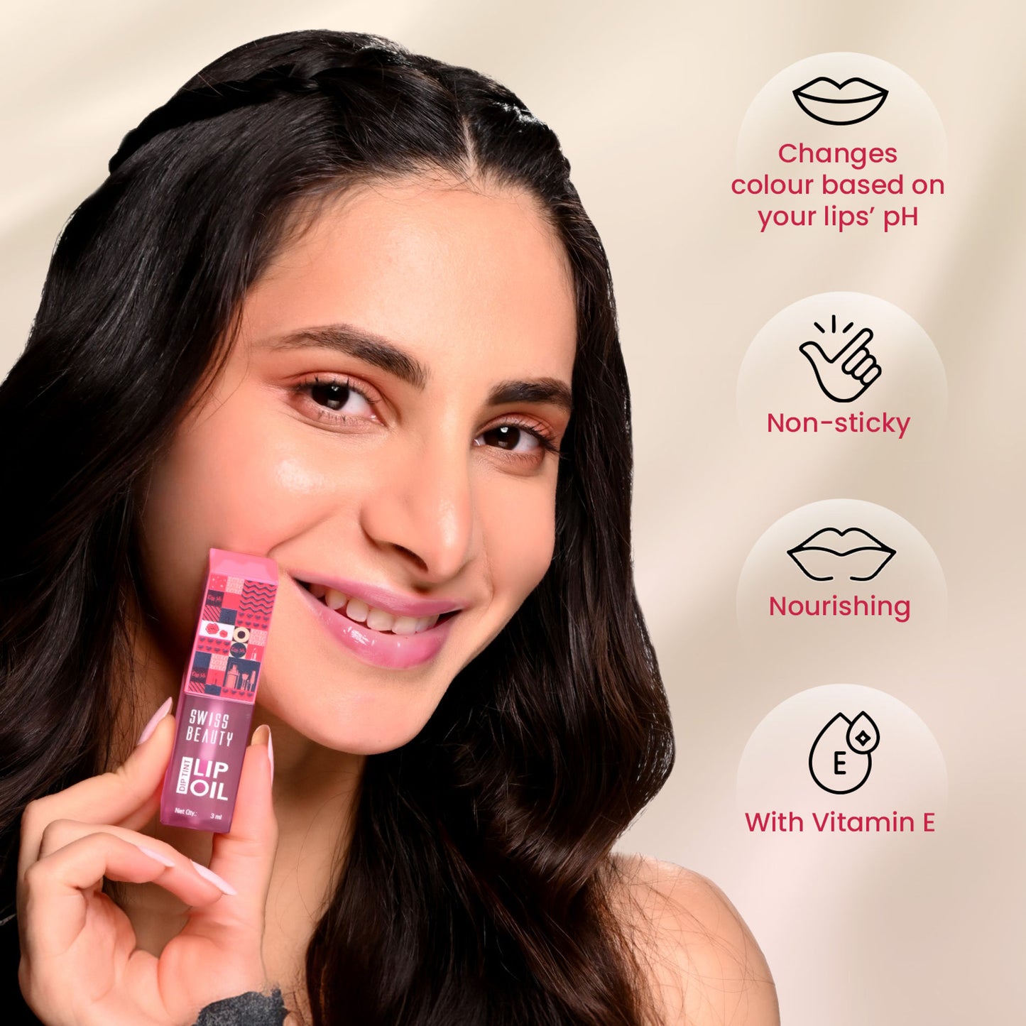 Swiss Beauty Dip Tint Color Changing Long Lasting With Vitamin-E PH Lip Oil - 3 Peach