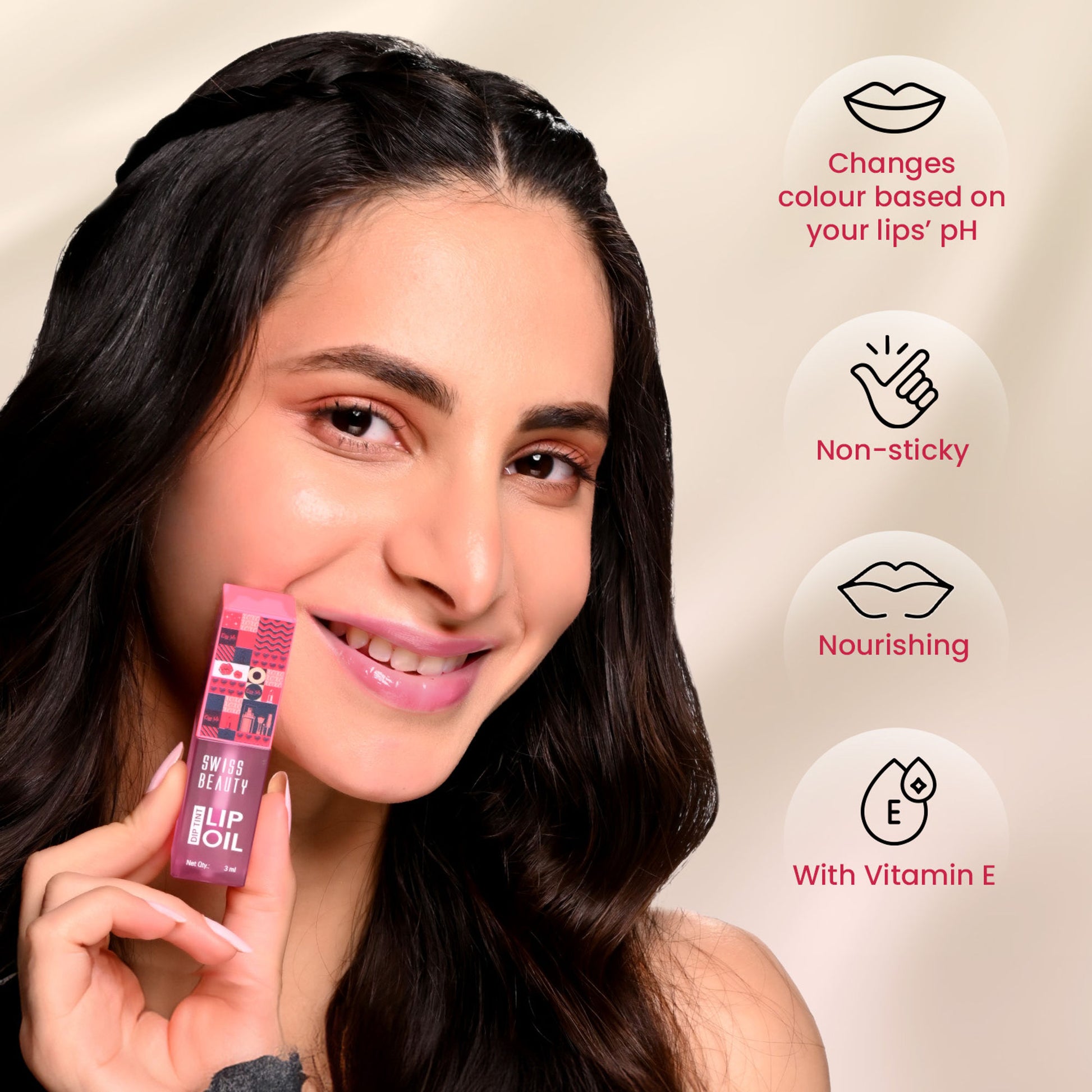 Swiss Beauty Dip Tint Color Changing Long Lasting With Vitamin-E PH Lip Oil - 3 Peach