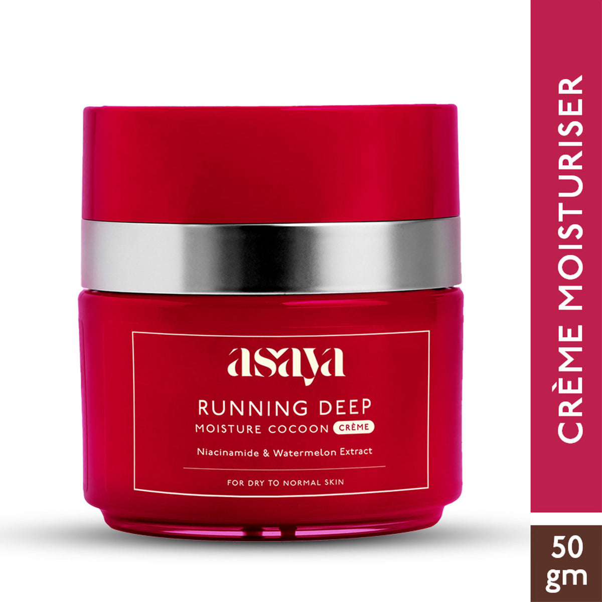 Asaya face moisturizer with niacinamide, watermelon extract, and glycerine for dry skin, shown in a white jar with a green lid.