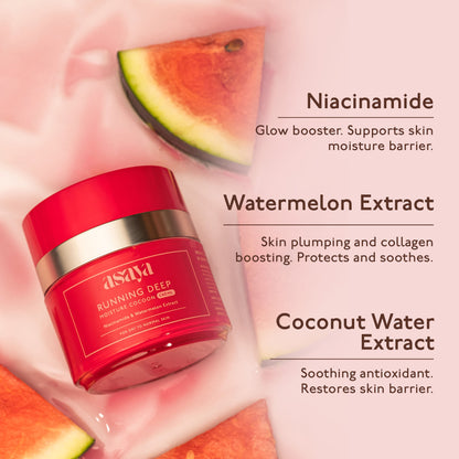 Asaya cream face moisturizer with watermelon extract, niacinamide, and glycerine for dry skin, shown in a sleek jar.