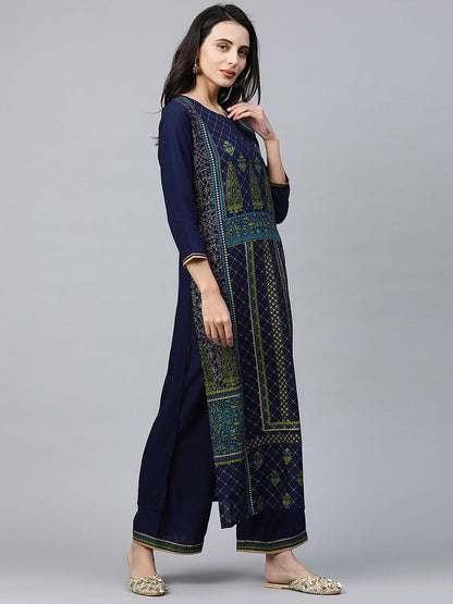 Dhiyona IE Ethnic Motifs Printed Keyhole Neck Liva Kurta