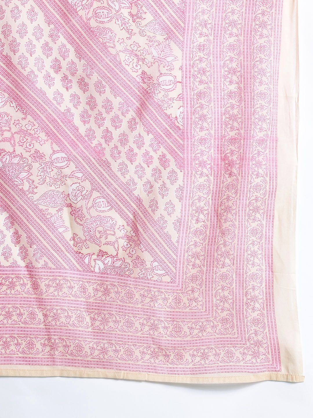 Indyancart IE Floral Printed Panelled Pure Cotton Kurta with Trousers & With Dupatta