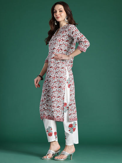 Paisley Printed Pure Cotton Kurta with Trousers