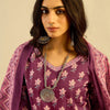 Dhiyona IE Purple Floral Printed V-Neck Pure Cotton Straight Kurta with Trousers & Dupatta