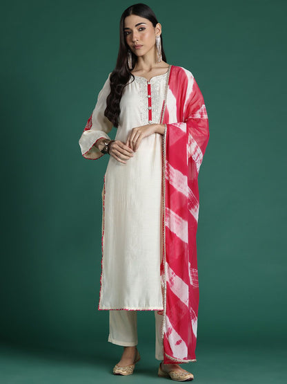 Dhiyona IE Ethnic Motifs Yoke Design Zari Kurta with Trousers & Dupatta