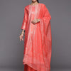 Indyancart IE Women Orange Ethnic Motifs Printed Liva Kurta with Trousers & With Dupatta