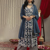 Dhiyona VA Women'sFloral Printed Kantha Work Pure Cotton Kurta With Palazzos & Dupatta