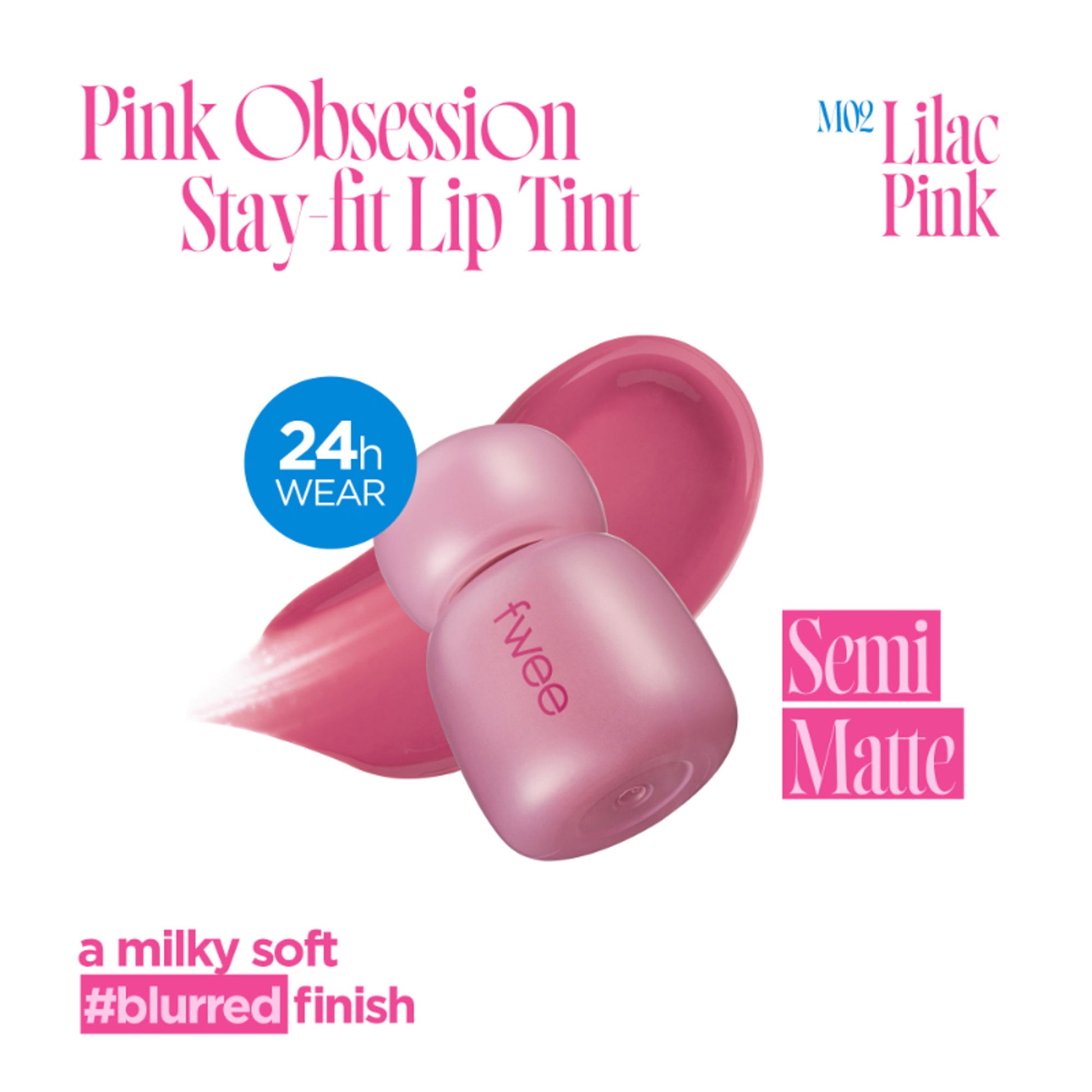 fwee Pink Obsession Stay-Fit Lip Tint Glowy Finish - M02 Lilac Pink