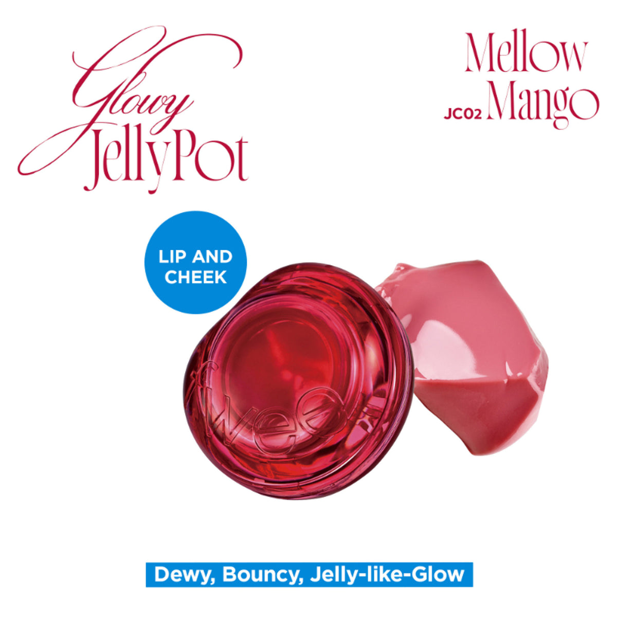 fwee Lip&Cheek Glowy Jelly Pot in Mellow Mango, Korean multi-use dewy lip and cheek tint balm with vibrant orange color