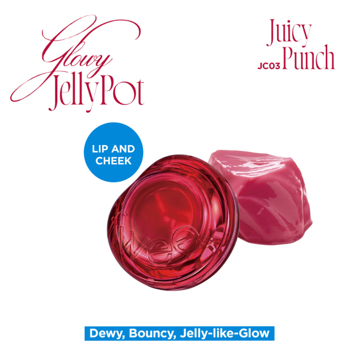 fwee Lip&Cheek Glowy Jelly Pot in Juicy Punch, a Korean multi-use dewy lip and cheek tint balm with a vibrant, juicy finish