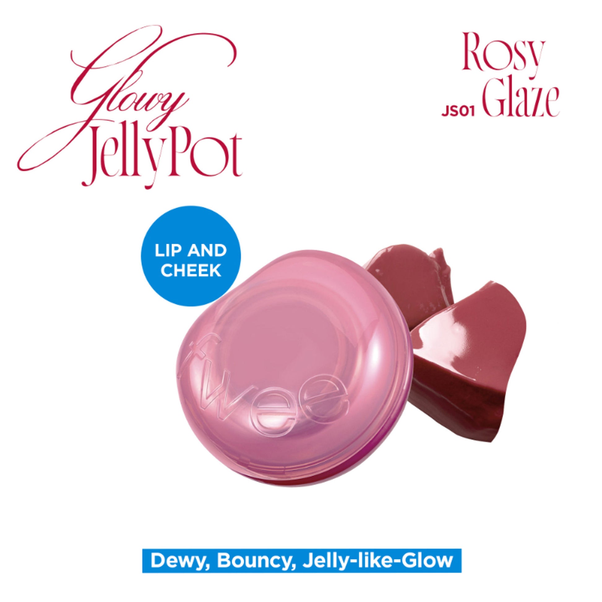 fwee Lip&Cheek Glowy Jelly Pot - Korean Multi-Use Dewy Lip & Cheek Tint Balm - Rosy Glaze