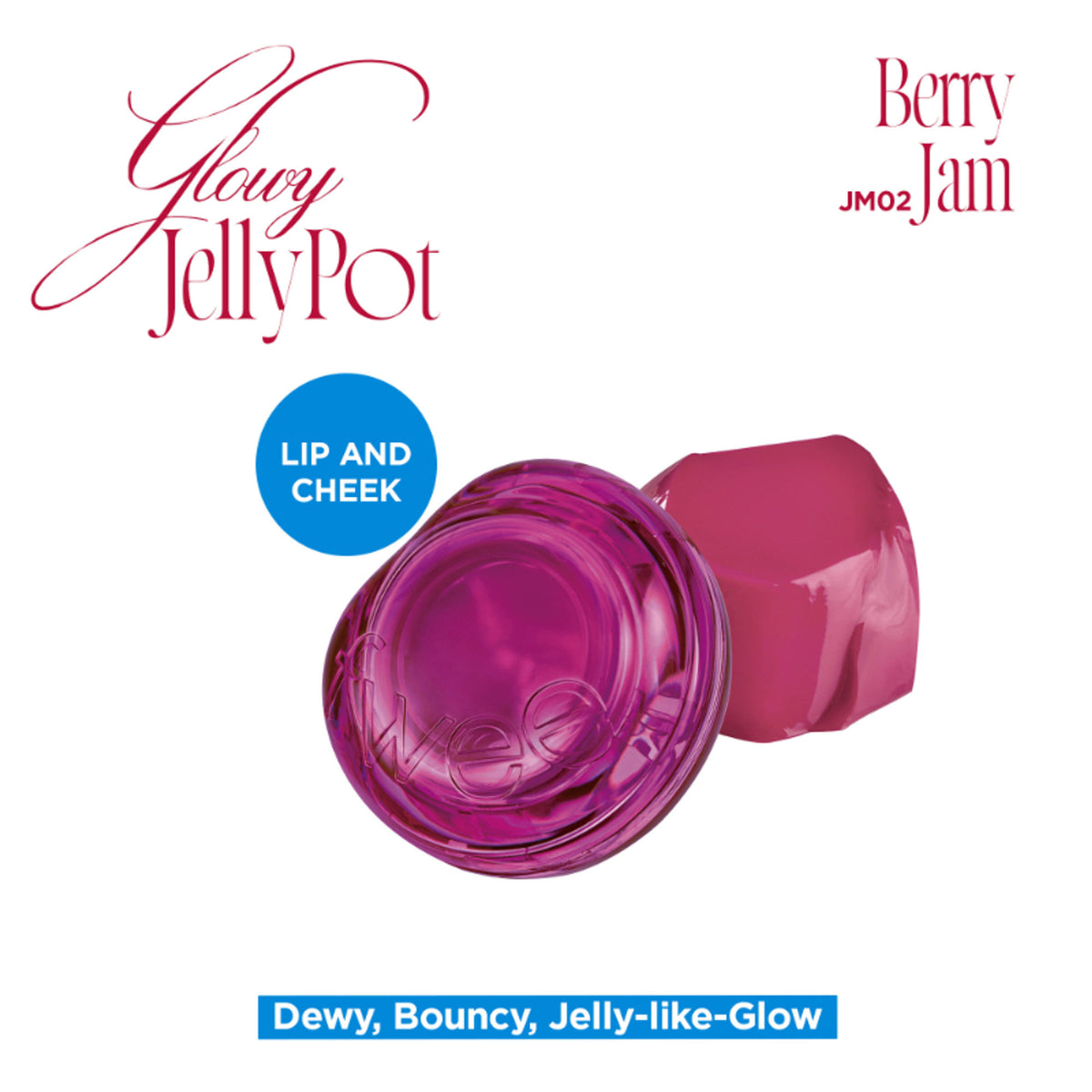 fwee Lip&Cheek Glowy Jelly Pot in Berry Jam, a multi-use dewy tint balm for lips and cheeks with a jelly texture.