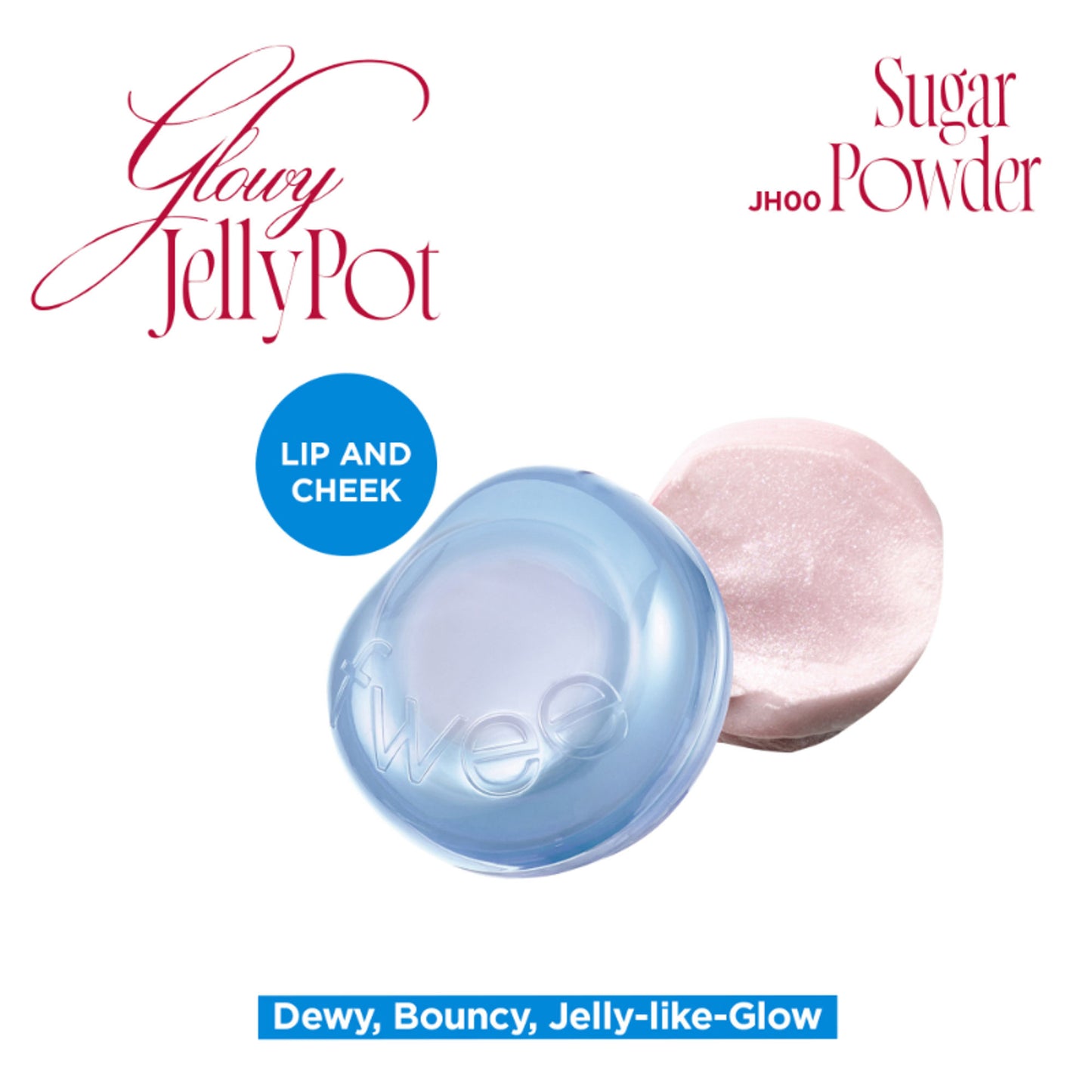 fwee Lip&Cheek Glowy Jelly Pot - Korean Multi-Use Dewy Lip & Cheek Tint Balm - Sugar Powder