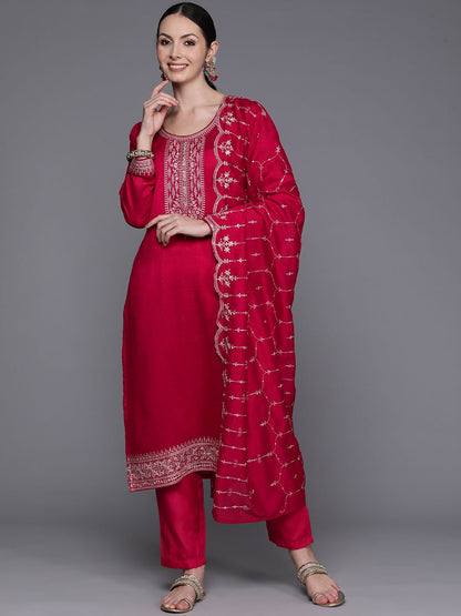 Indyancart IE Ethnic Motifs Embroidered Sequinned Kurta with Trousers & Dupatta