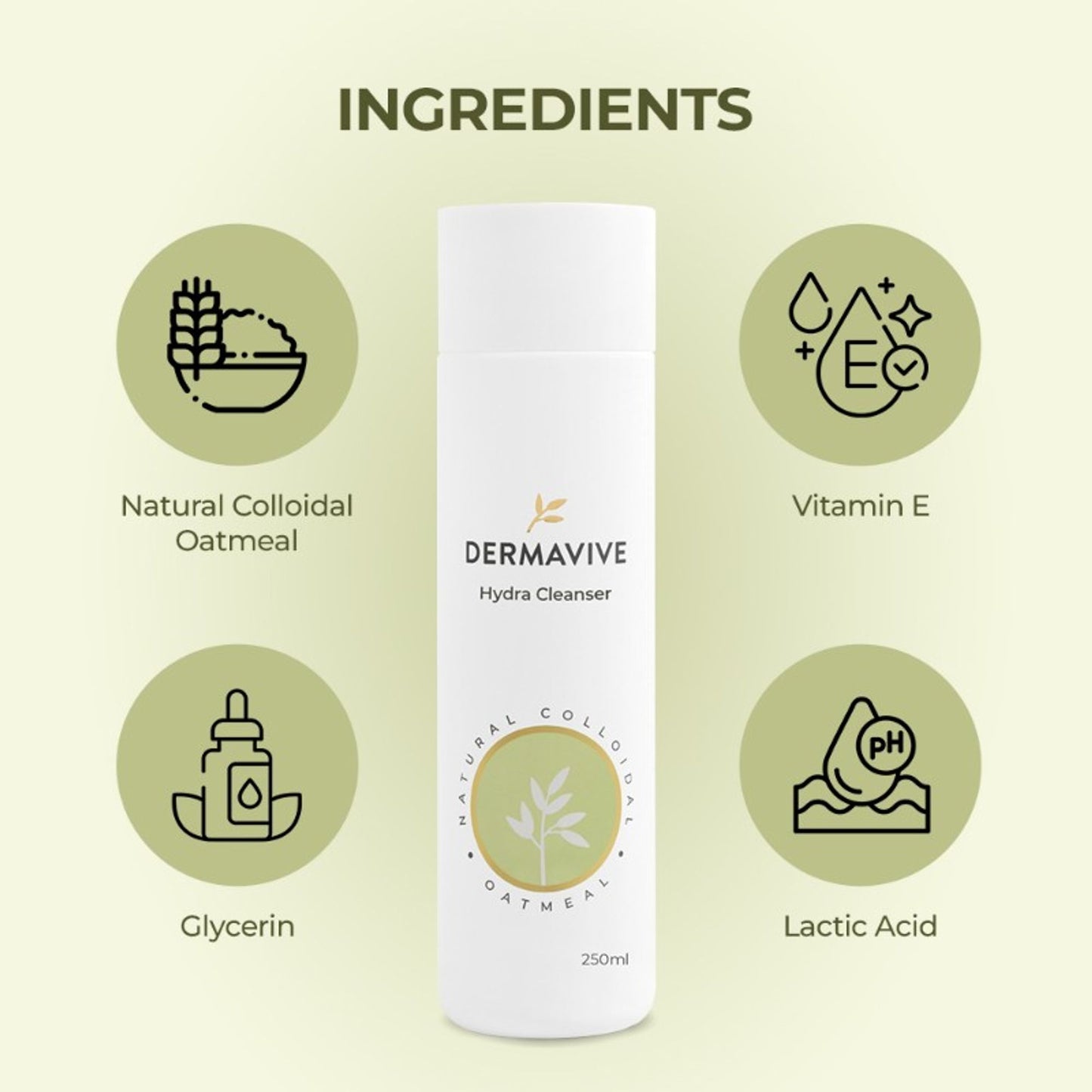 Dermavive Hydra Cleanser Hydrating Face Wash For All Skin Types With Colloidal Oatmeal & Glycerin