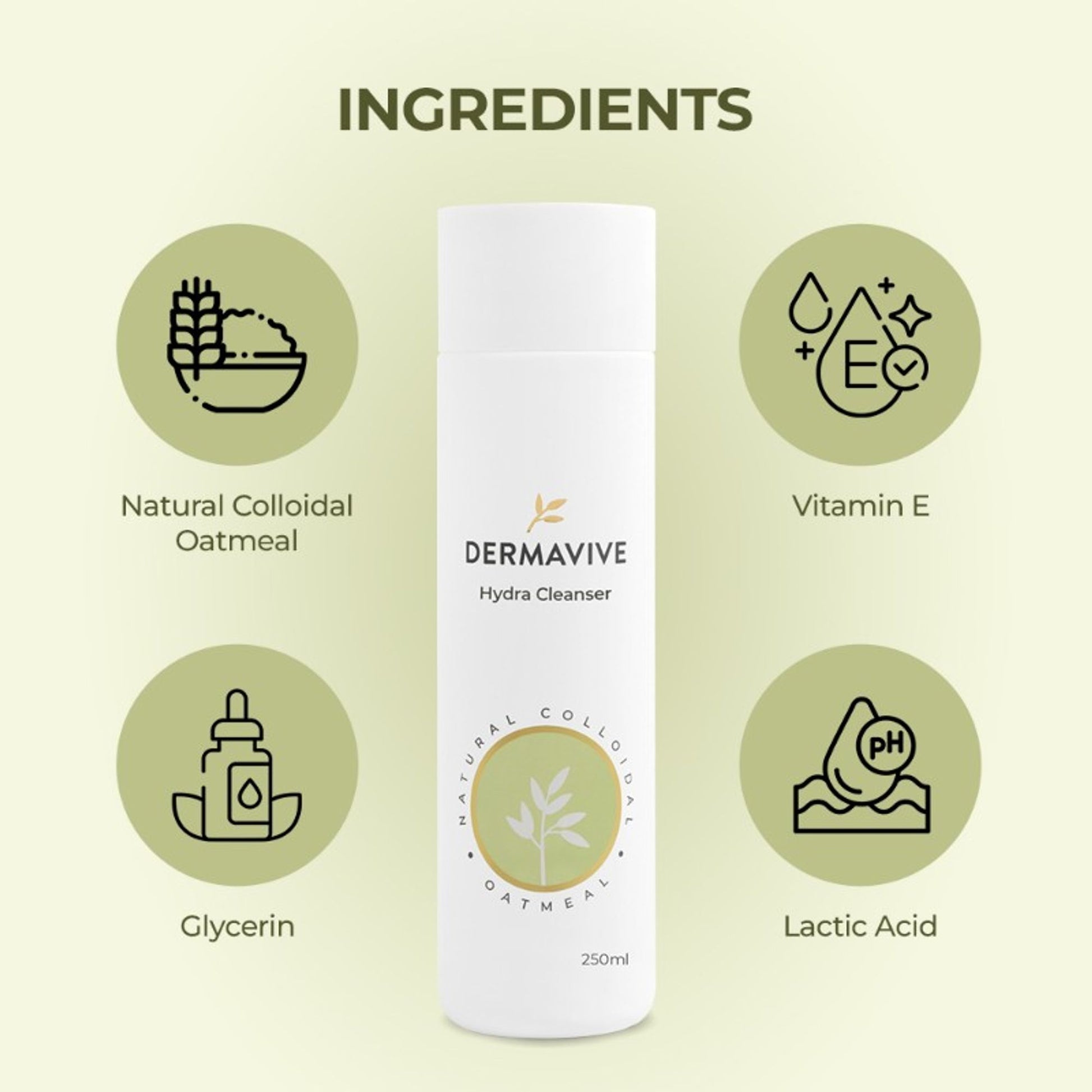Dermavive Hydra Cleanser Hydrating Face Wash For All Skin Types With Colloidal Oatmeal & Glycerin