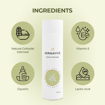Dermavive Hydra Cleanser Hydrating Face Wash For All Skin Types With Colloidal Oatmeal & Glycerin