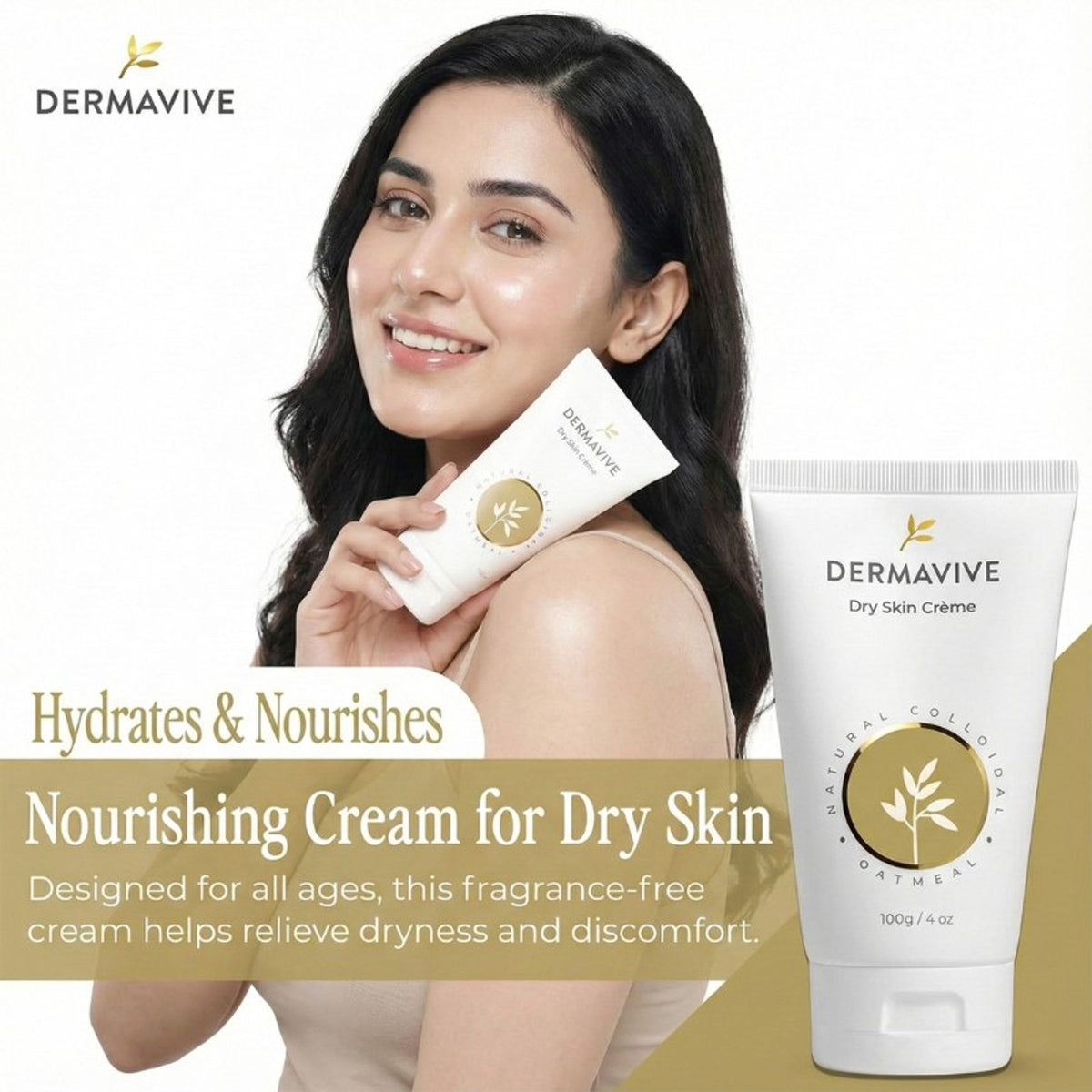 Dermavive Dry Skin Face Cream With Natural Colloidal Oatmeal, Jojoba Oil & Vitamin E