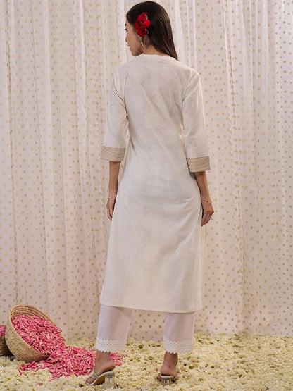 Indyancart IE Ethnic Motifs Printed Straight Pure Cotton Kurta
