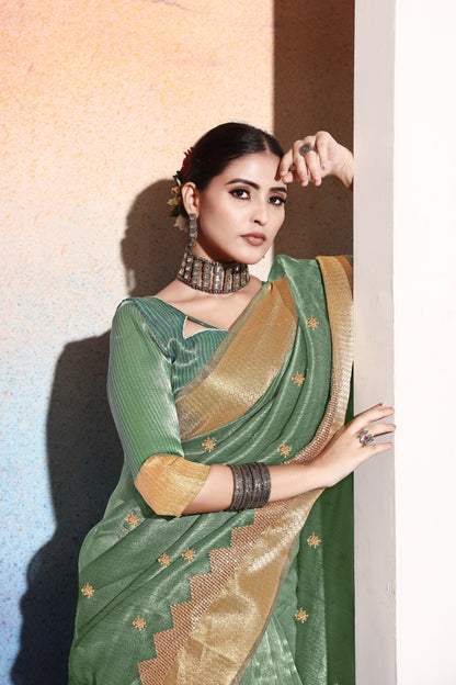 Dhiyona GR Women's Kalki Sea Green Tissue Cotton Silk Saree