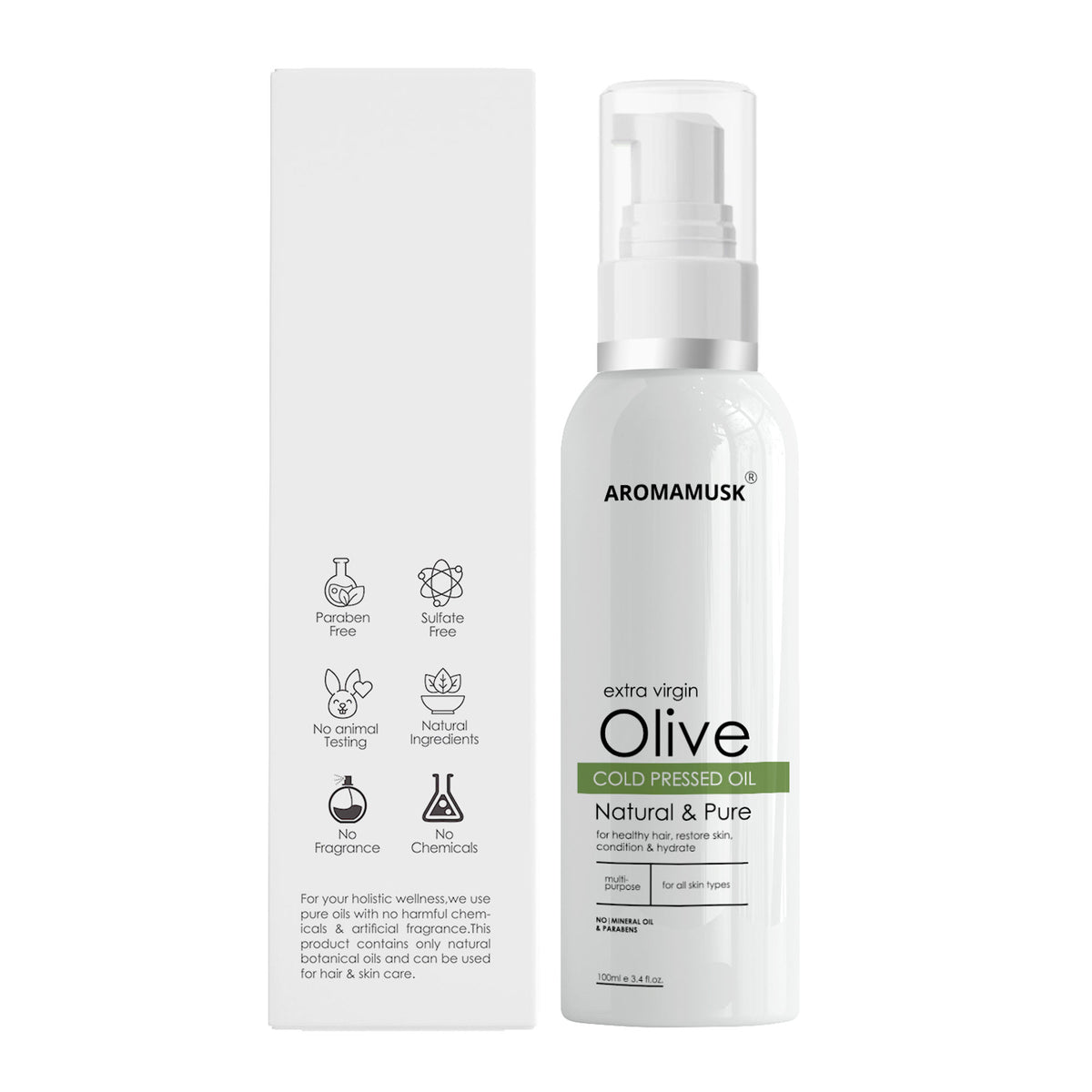 AromaMusk 100% Pure Cold Pressed Extra Virgin Olive Oil For Hair And Skin