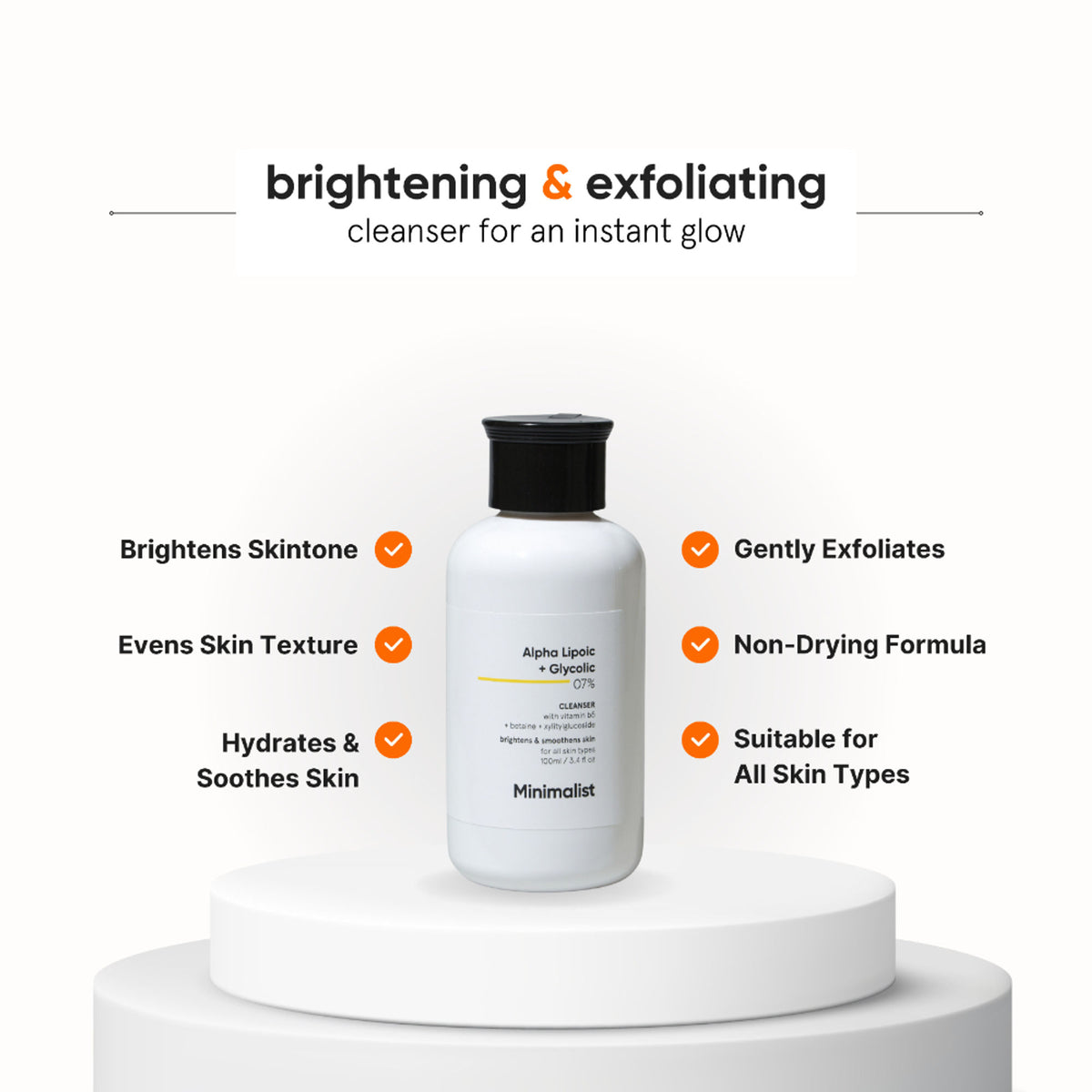 Minimalist 7% ALA & AHA Brightening Face Wash With Vitamin B5 & Glycolic acid For Glowing Skin