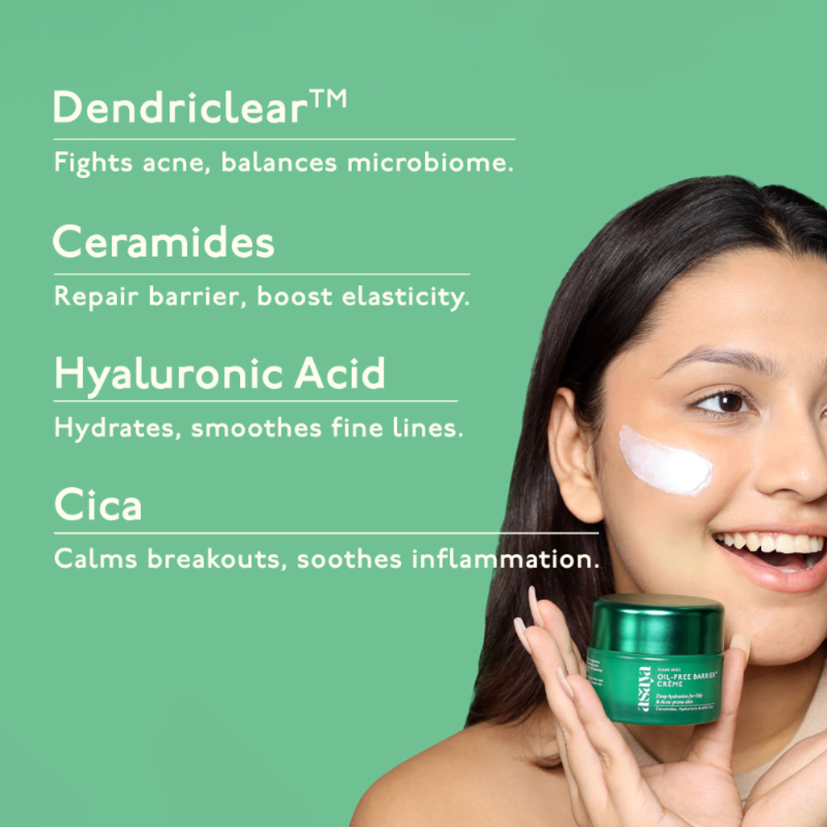 Asaya Salicylic Acid and Ceramide moisturizer for oily, acne-prone skin, showing the face cream jar with blue and white packaging