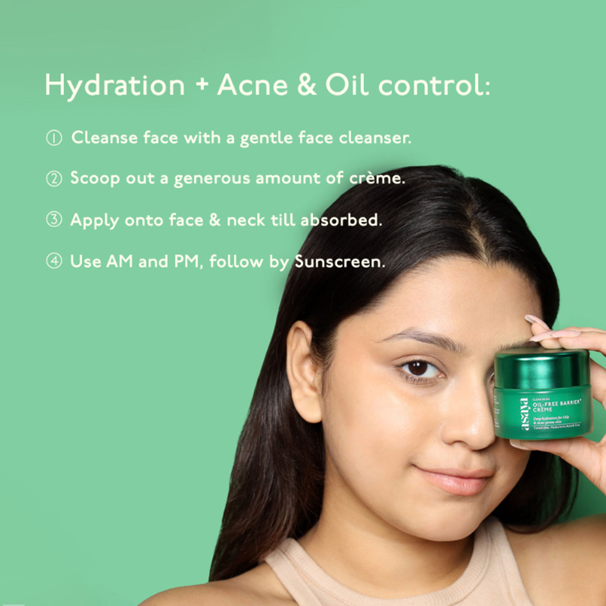 Asaya salicylic acid and ceramide moisturizer for oily, acne-prone face skin, showing the cream in a jar with a clean background.