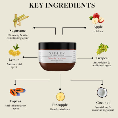 SADHEV Ayurvedic Face Scrub With Sugarcane, Apple & Lemon