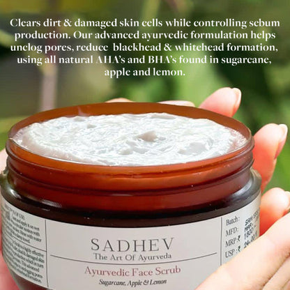SADHEV Ayurvedic Face Scrub With Sugarcane, Apple & Lemon