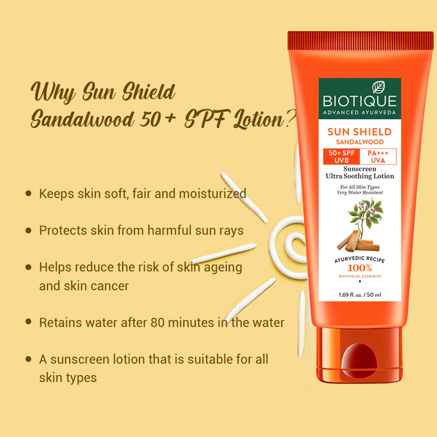 Biotique Bio Sun Shield Sandalwood Ultra Protective Face Lotion SPF 50+ Sunscreen