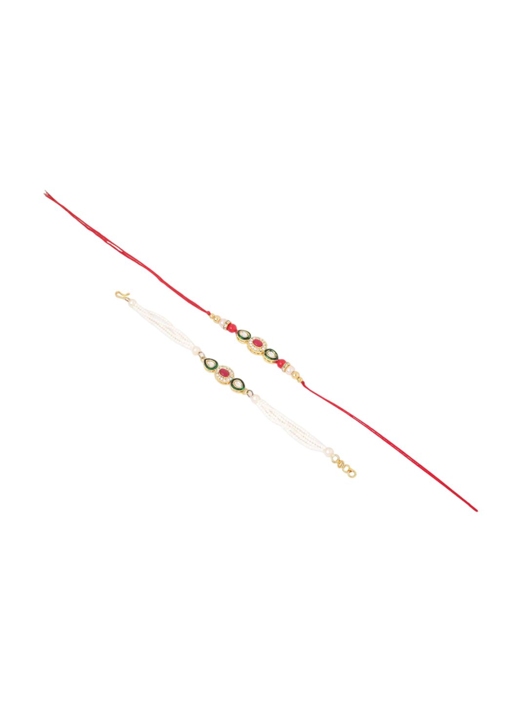 Anouk Set Of 2 Multicolor Oval Shape Kundan Studded & Beads Bhaiya Bhabhi Rakhi