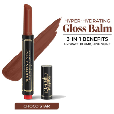 LoveChild Masaba Shooting Star Hyper Hydrating Gloss Balm, Enriched with Peptides, Shea Butter & Jojoba Oil - Choco Star