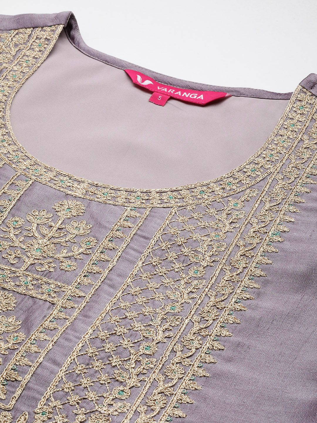 Indyancart VA Ethnic Motifs Embroidered Zari Kurta With Palazzos & Dupatta