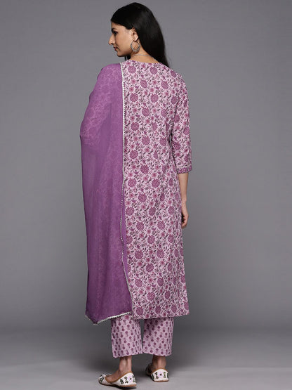 Dhiyona VA Women'sFloral Printed Gotta Patti Pure Cotton Kurta With Trousers & With Dupatta