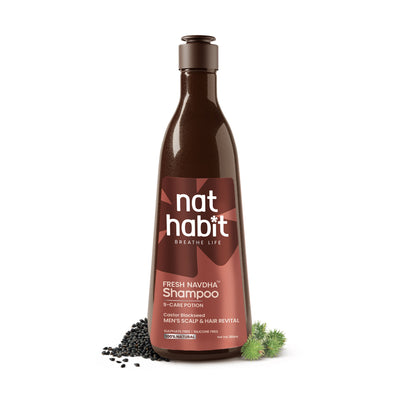 Nat Habit Castor Blackseed Navdha Shampoo, Sulphate Free Shampoo For Manageable Hair, Men'S Revital