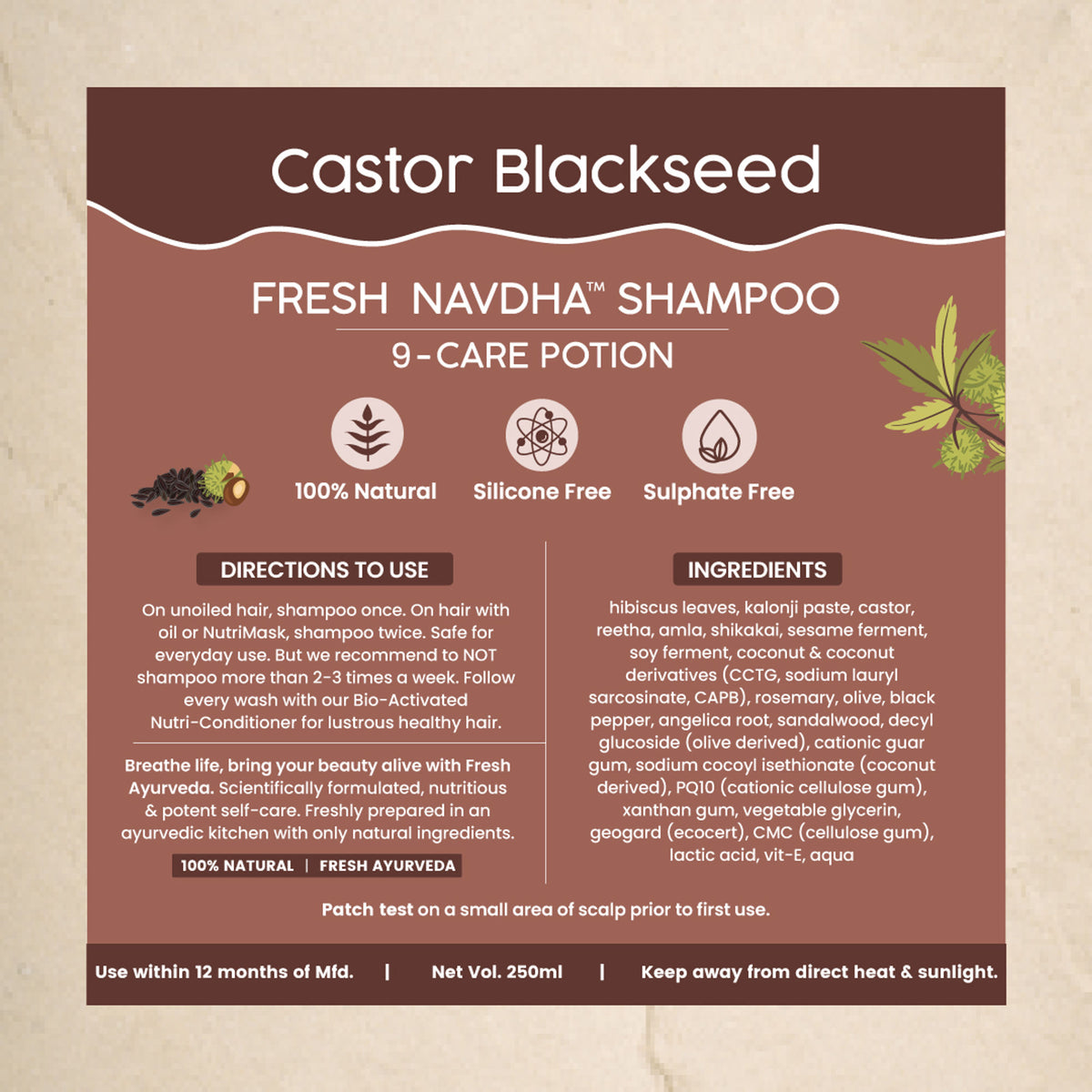 Nat Habit Castor Blackseed Navdha Shampoo, Sulphate Free Shampoo For Manageable Hair, Men'S Revital