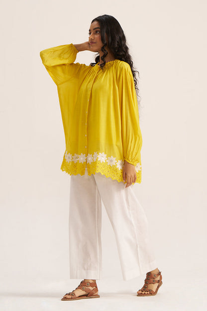 Women's Lemon Yellow Embroidered Shirt
