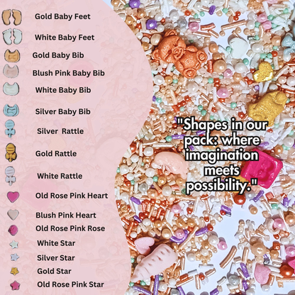 Confect Girls Baby Shower Sprinkles | Mix Heart, Teddy, Baby Feed Bottle & Baby Feet Sprinkles